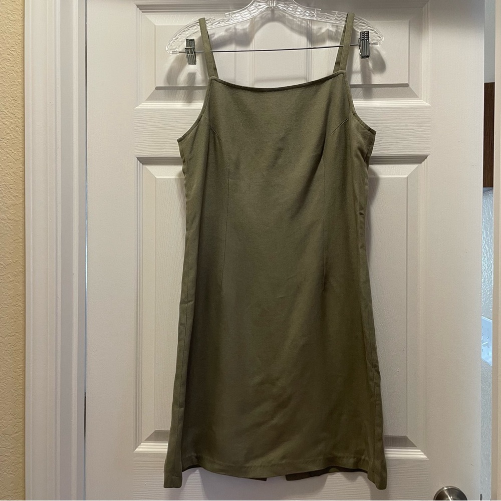 Vintage Tommy Bahama 100% Silk Army Green Button Backed Dress Size 8